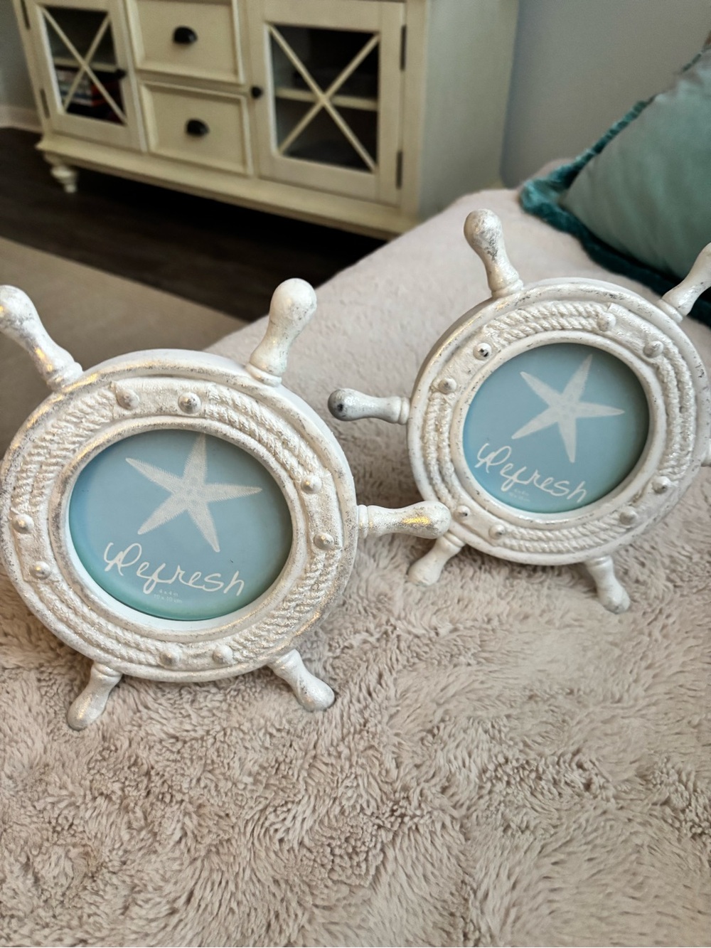 Coastal White Ship Wheel Photo Frames - Set of 2